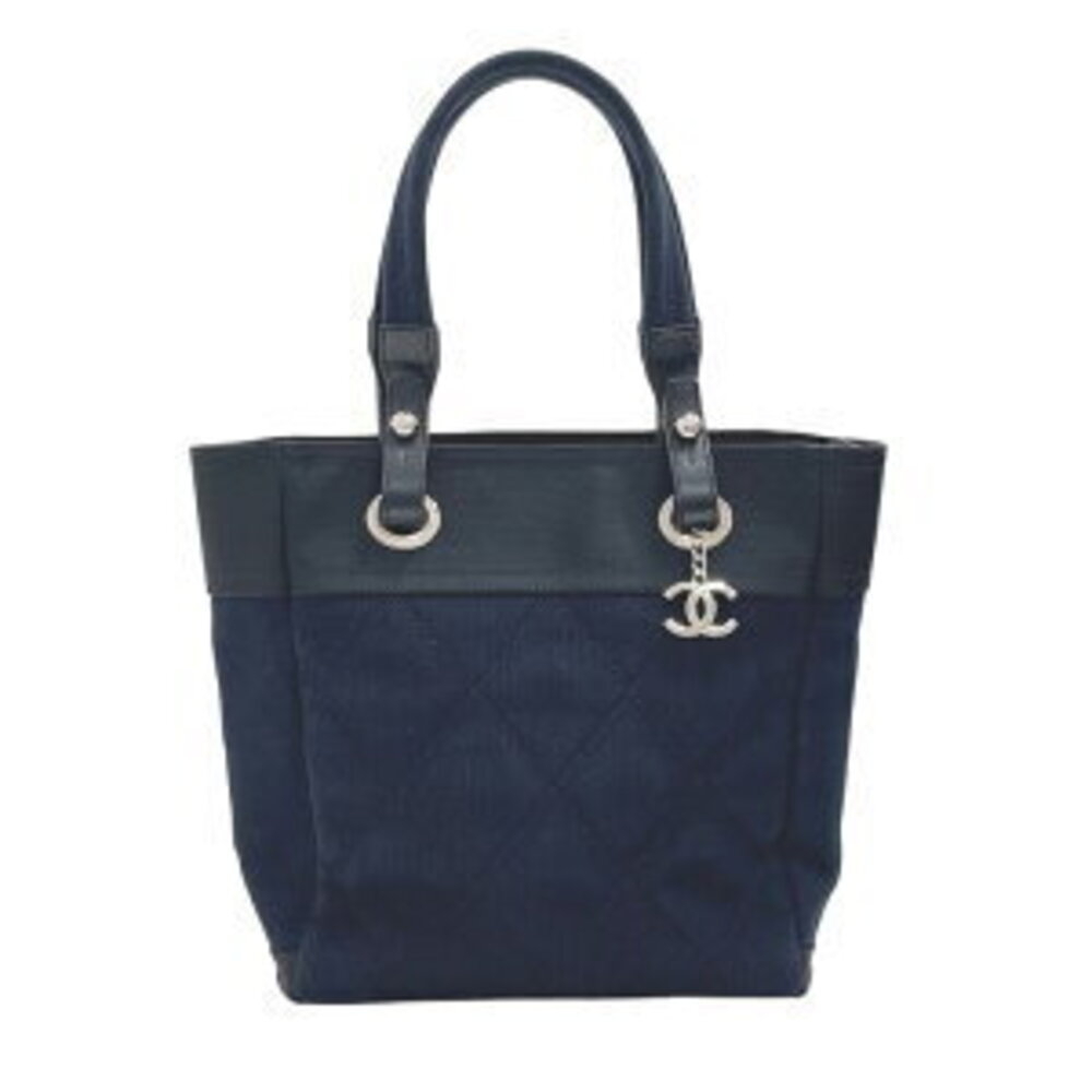 Sale CHANEL Paris Biarritz Tote Bag Canvas Navy Blue Black